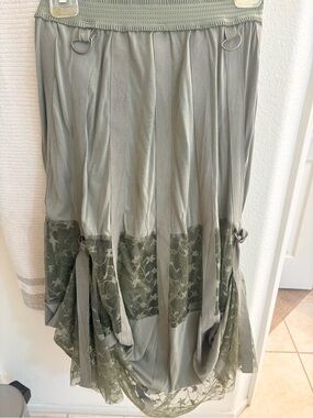 Women's Olive Lace Panel Skirt